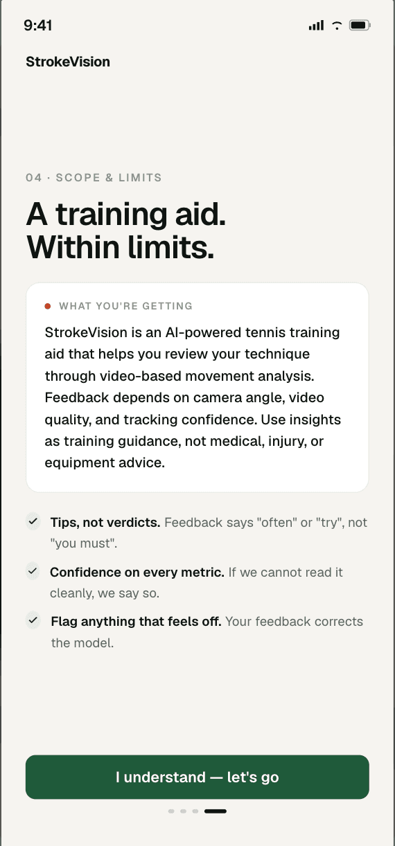 StrokeVision onboarding — Scope & limits