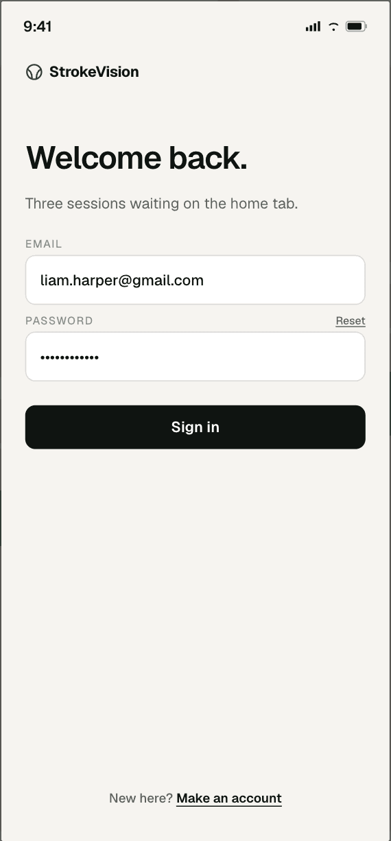 StrokeVision sign-in screen