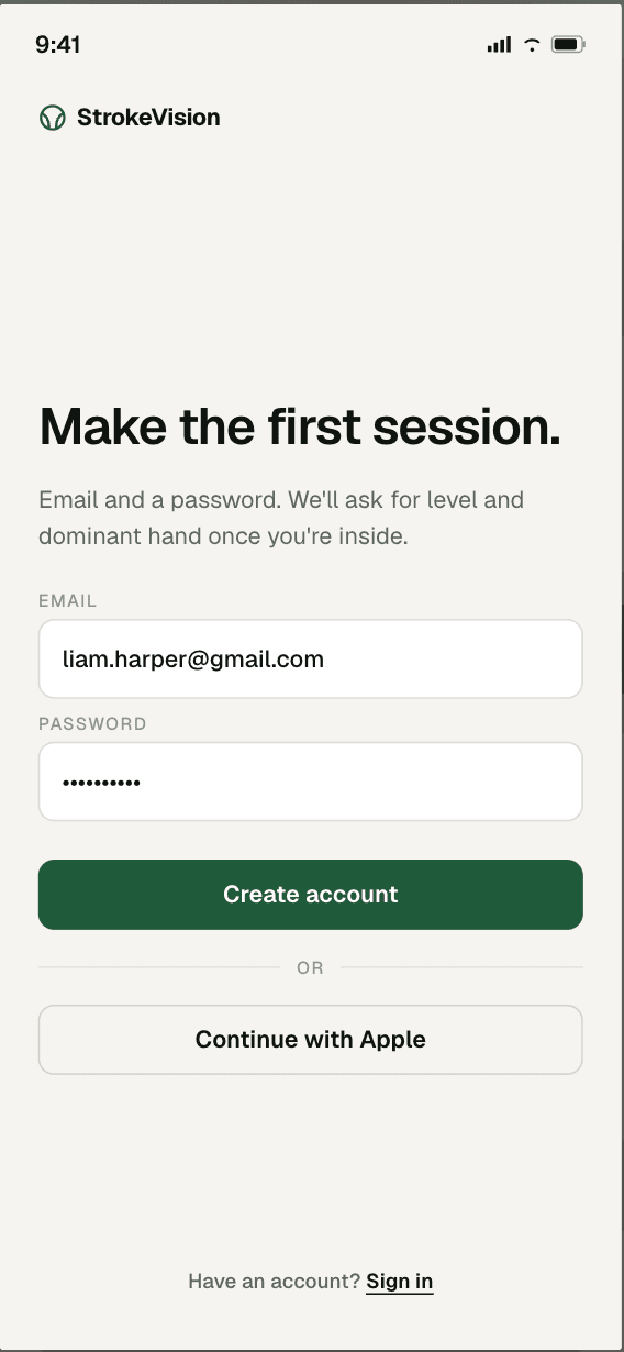 StrokeVision sign-up screen